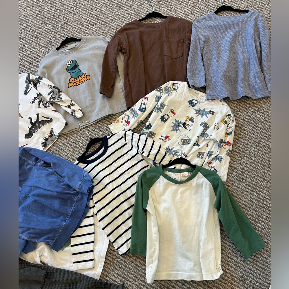 Lot of 10 tops and 1 Overall Boys 2/3 Zara Joah Love